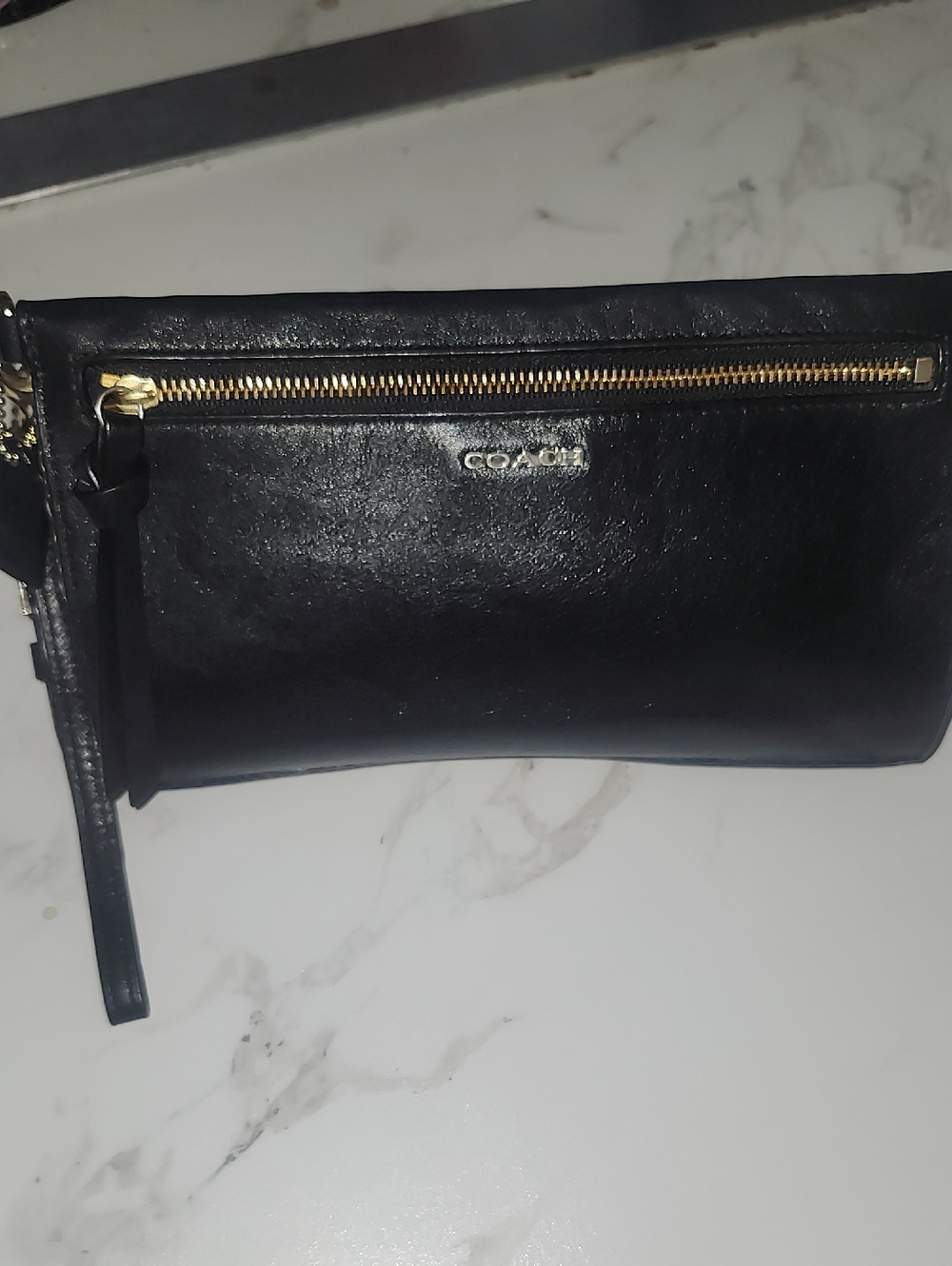 Coach Black Leather Wristlet with Gold Hardware EUC